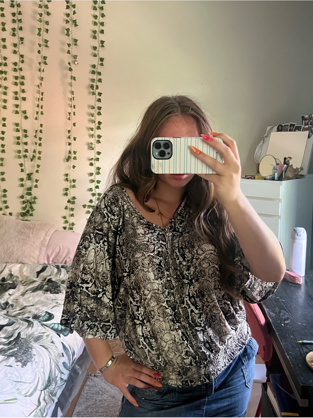 Style & Co. Black and Cream Snake Print Top